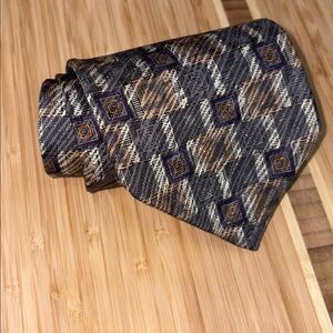 Louis Roth‎ Gray & Blue Silk Tie – Geometric, Designer